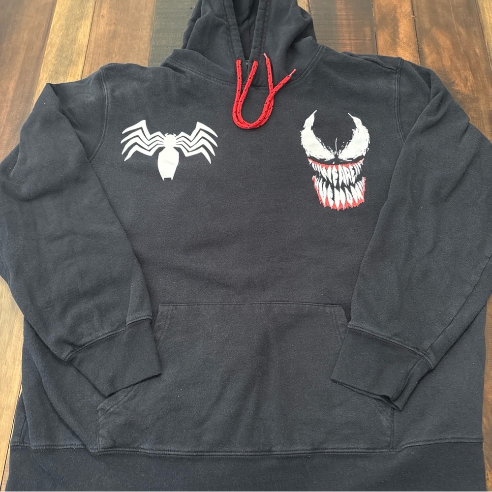 Marvel Venom Hoodie Men’s Size XL Black Graphic Print Front & Back